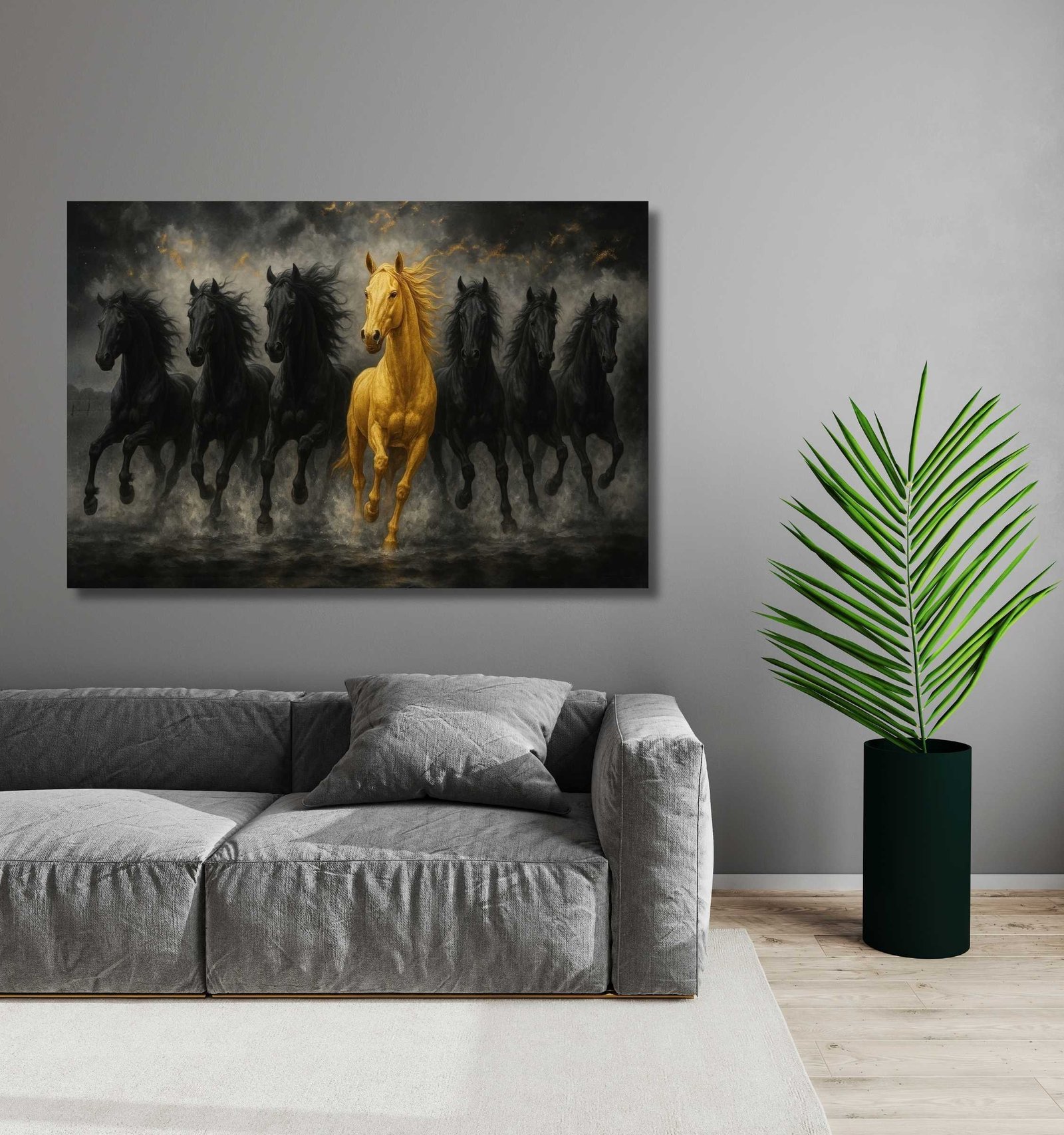 7 running horses painting