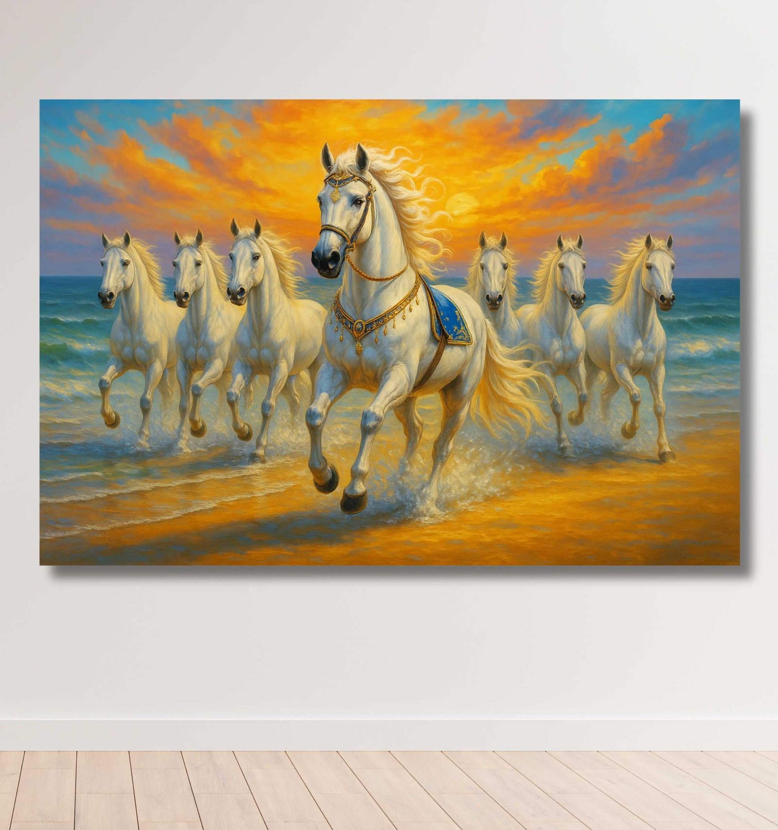 7 Horses Painting with Rising Sun