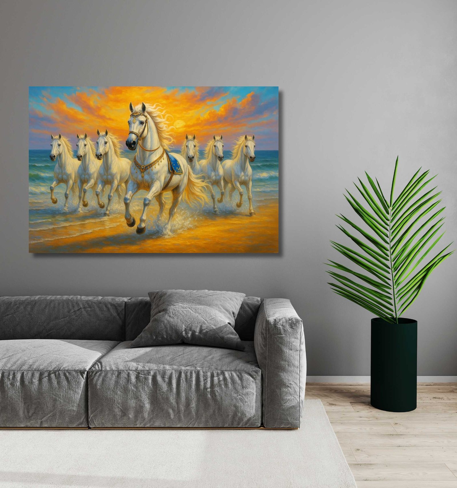 7 Horses Painting with Rising Sun