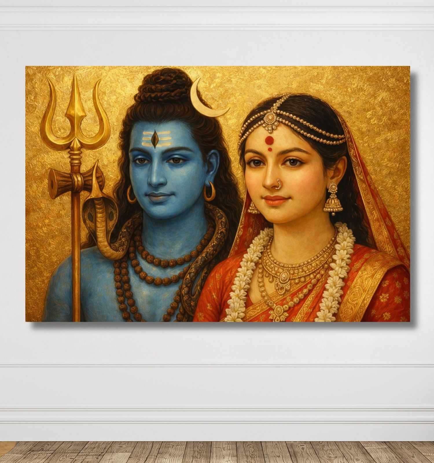 KUNJ CART - Lord Shiv Parvati Abstract Canvas Painting | Paintings of Lord Shiva and Parvati for Home Decor