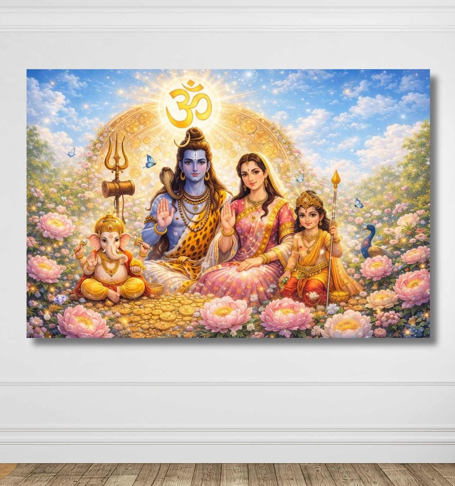 KUNJ CART - Shiv Parvati Painting | Modern Art Shiv Parvati Painting on Golden Canvas | Shiva Parvati Painting Wall Decor