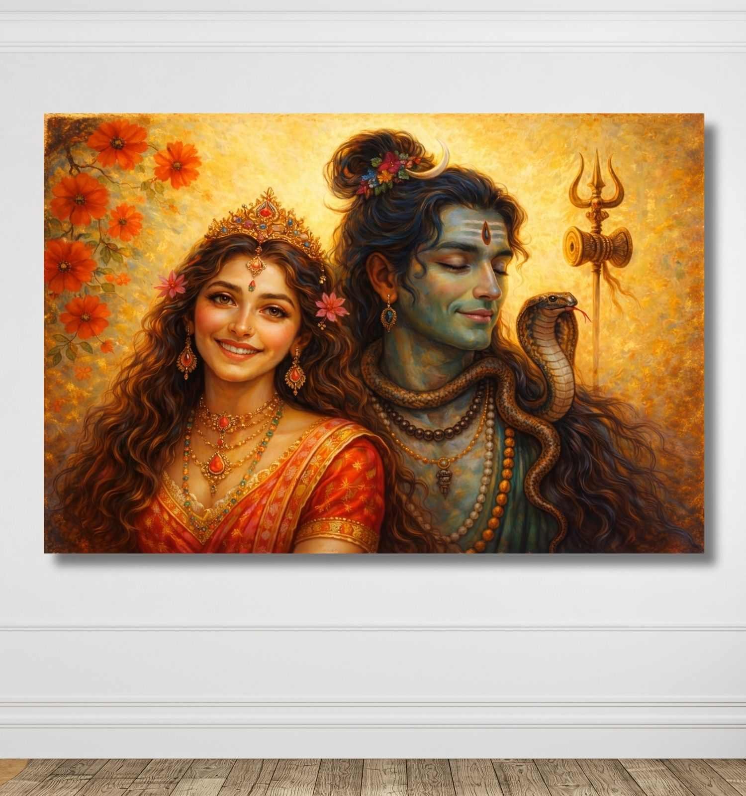 KUNJ CART - Shiv Parvati Painting on Canvas | Modern Art Shiv Parvati Abstract Painting with Bright Colors for Home & Office Wall Décor – KunjCart