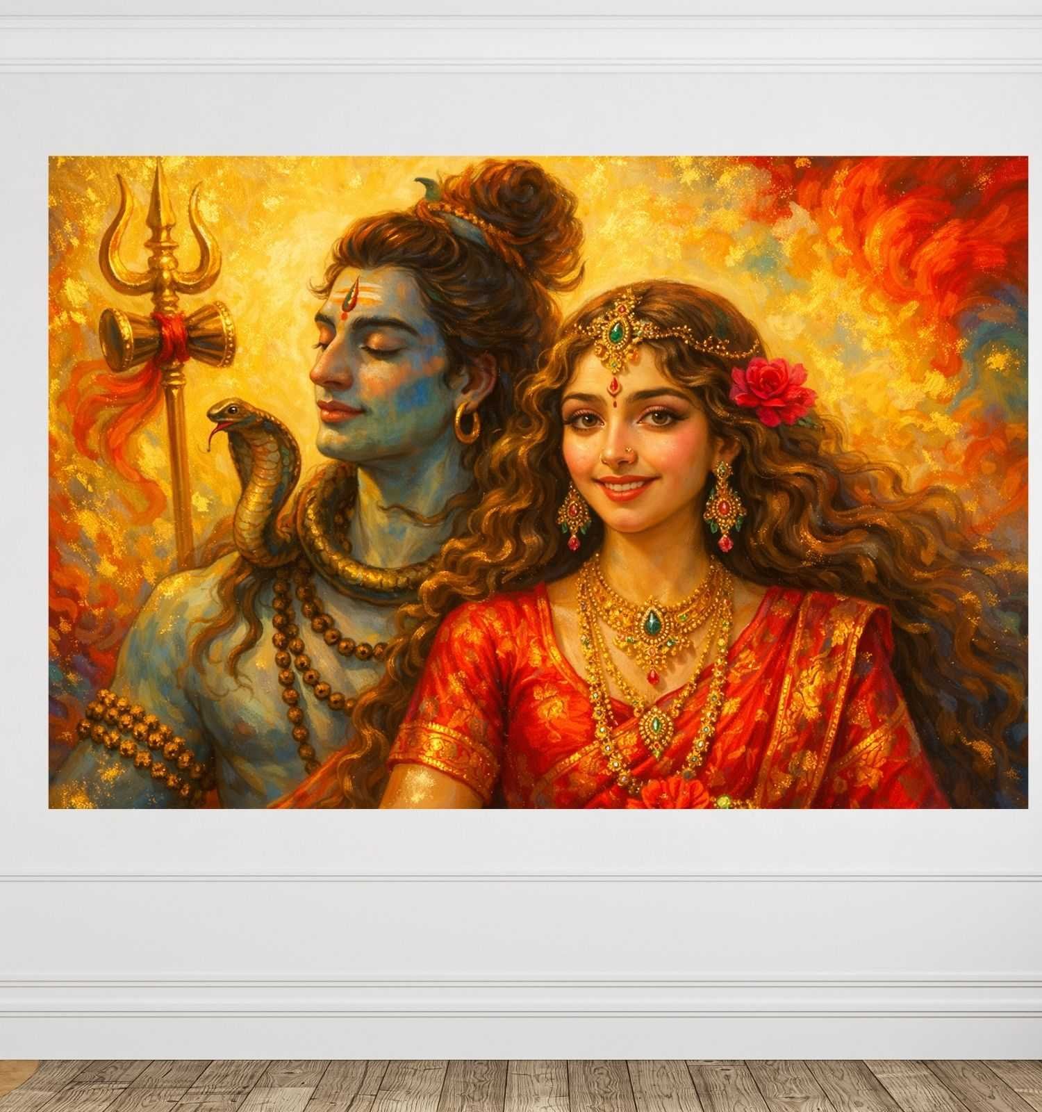 KUNJ CART - Shiv Parvati Painting | Modern Abstract Shiva Parvati Wall Art with Golden Aura for Home & Office Decor