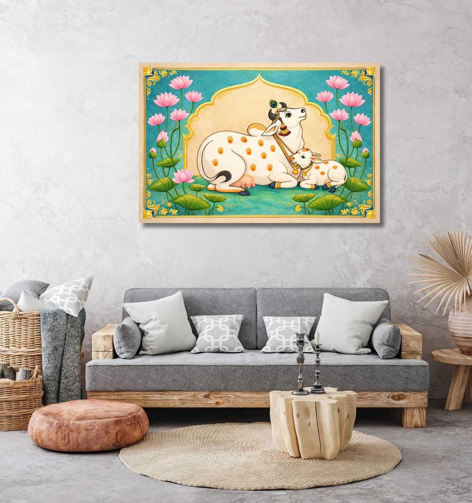 Kamdhenu Cow With Calf Vastu Painting1