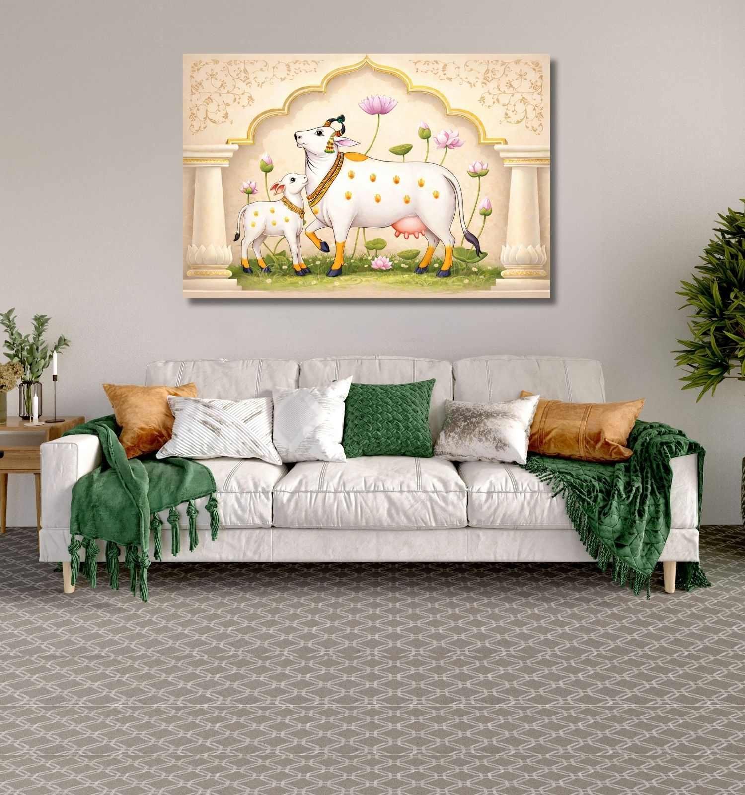 Kamdhenu Cow With Calf Vastu Painting1