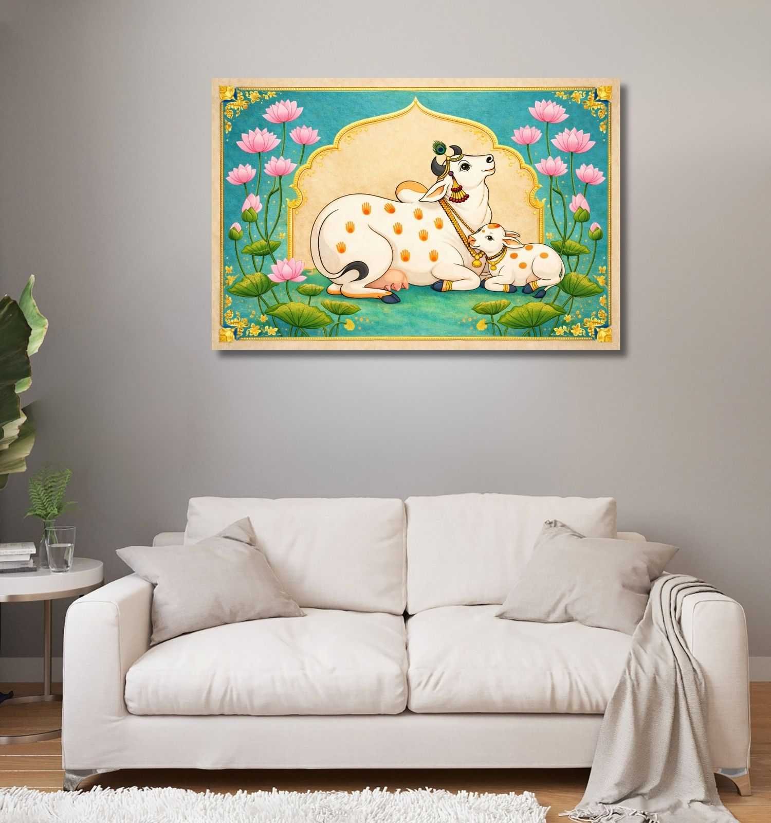 Kamdhenu Cow With Calf Vastu Painting1