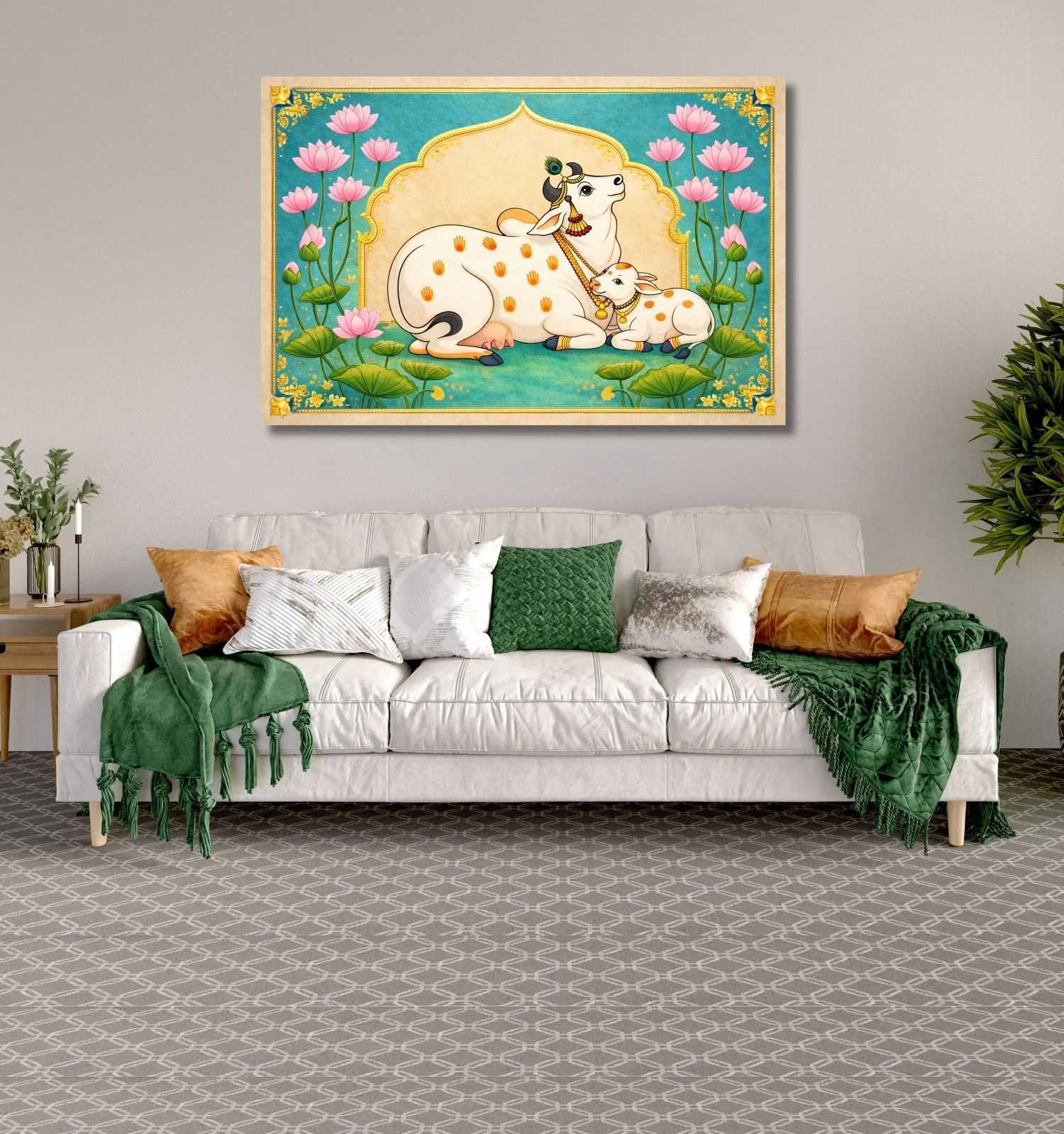 Kamdhenu Cow With Calf Vastu Painting1