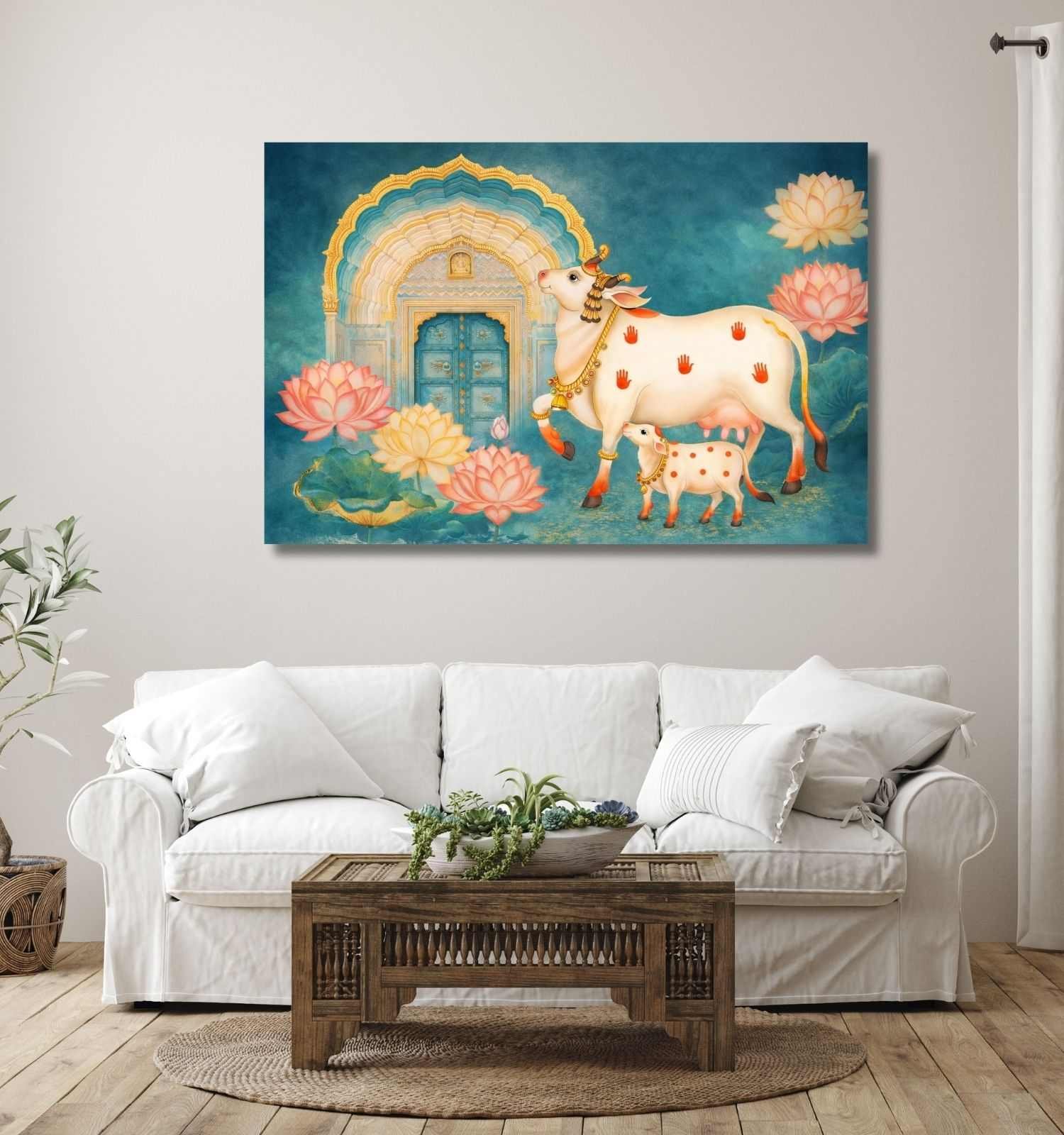 Kamdhenu Cow with Calf Vastu Painting1