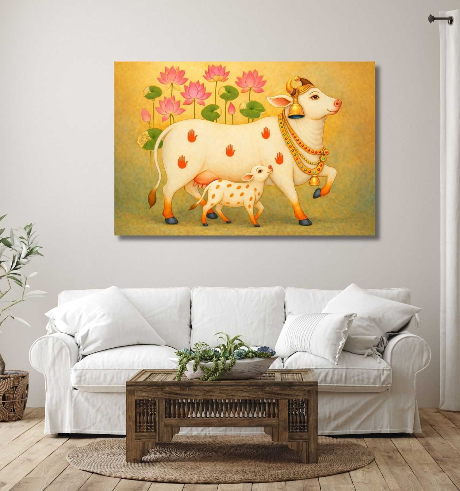 Kamdhenu Cow with Calf Vastu Painting1