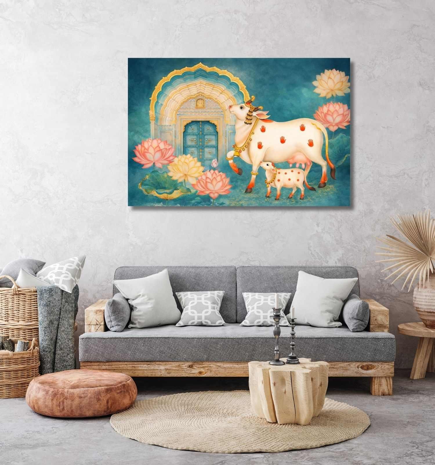 Kamdhenu Cow with Calf Vastu Painting1