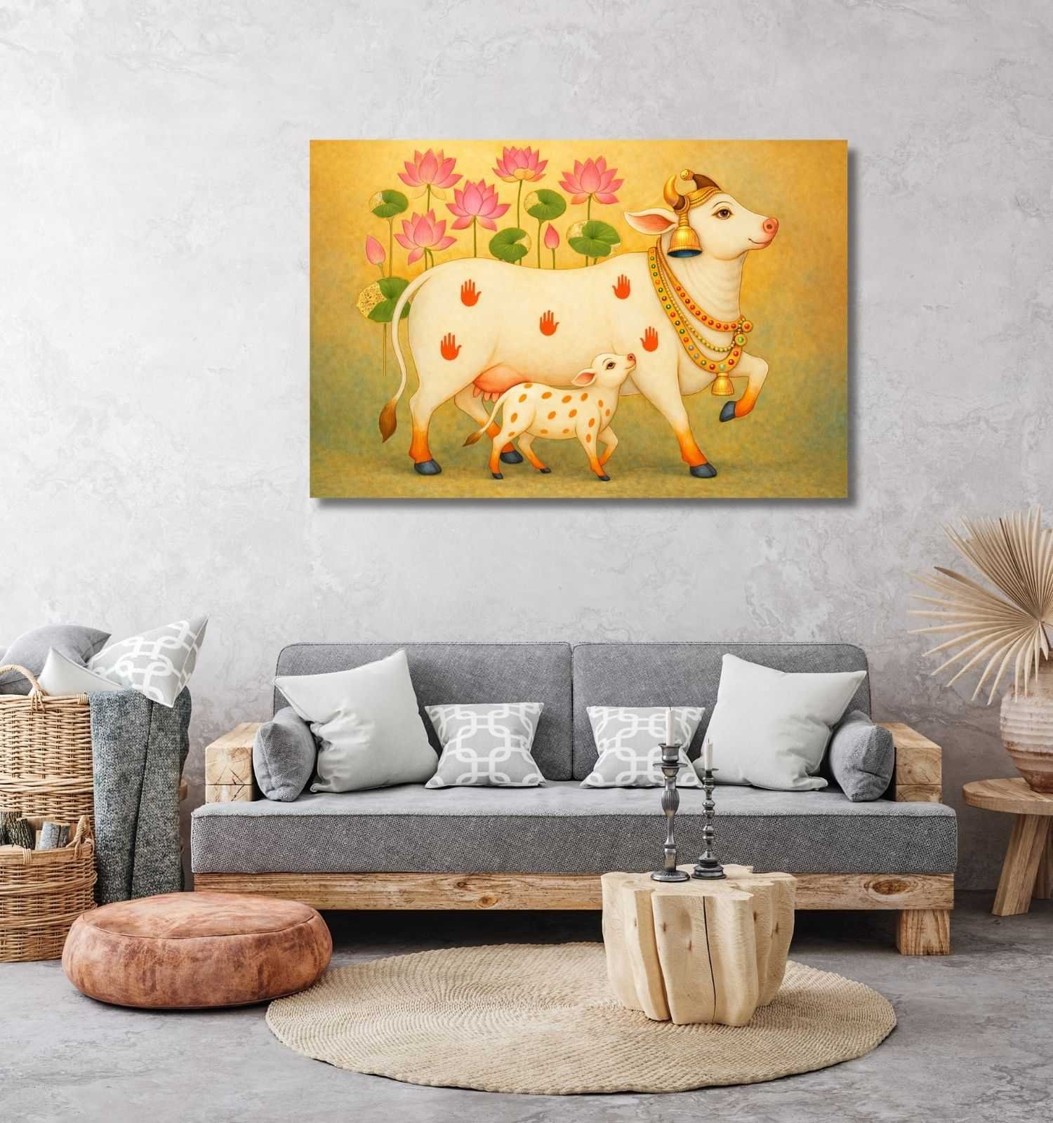 Kamdhenu Cow with Calf Vastu Painting1