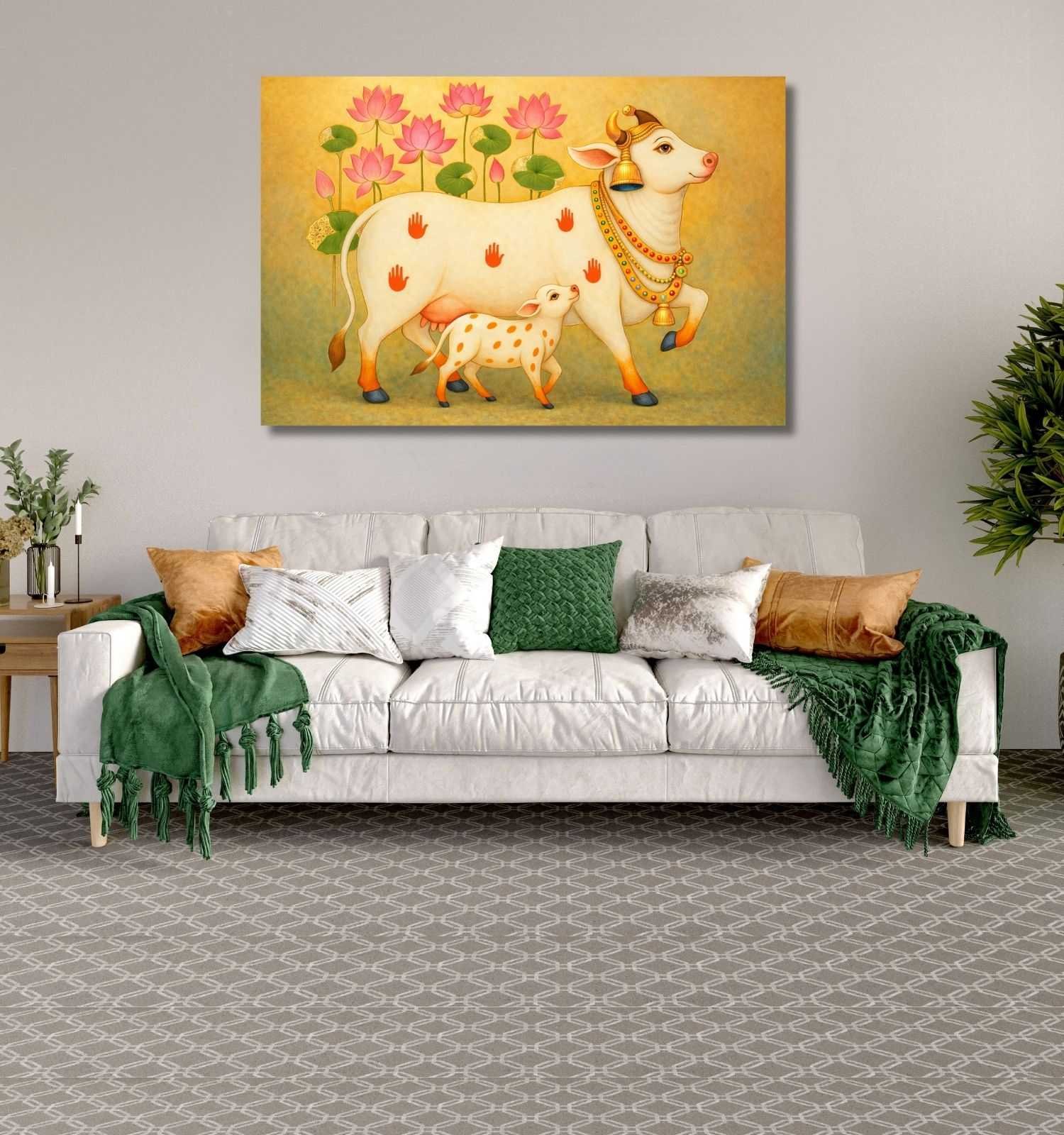 Kamdhenu Cow with Calf Vastu Painting1