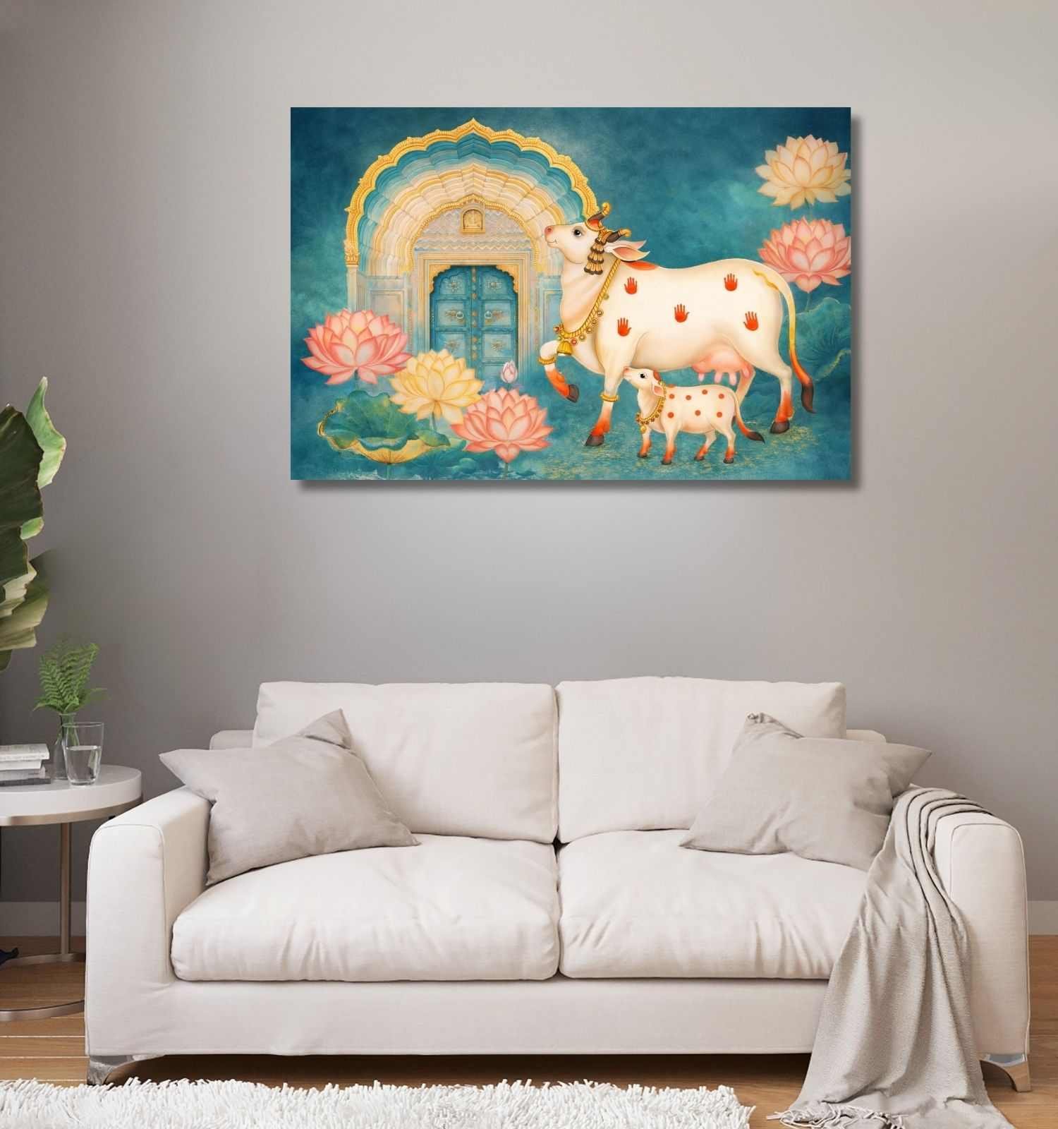 Kamdhenu Cow with Calf Vastu Painting1