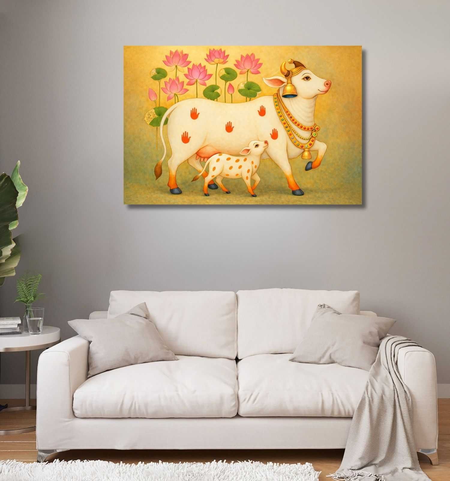 Kamdhenu Cow with Calf Vastu Painting1