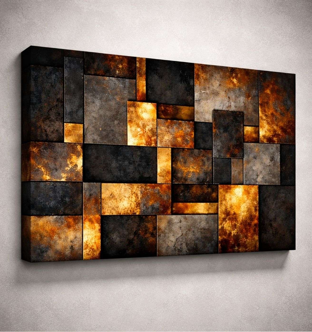 Rustic Abstract Blocks Design Canvas Wall Painting For Bedroom – Modern Abstract Canvas Painting | KunjCart