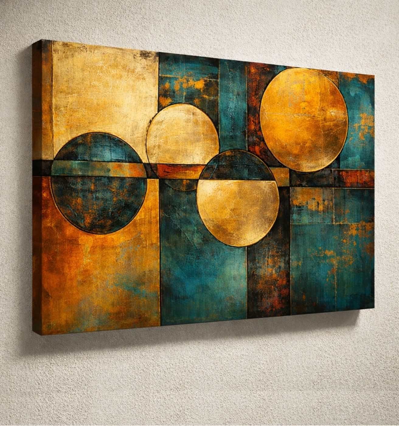Geometric Golden Circle Design Canvas Wall Painting – Modern Abstract Canvas Painting | KunjCart