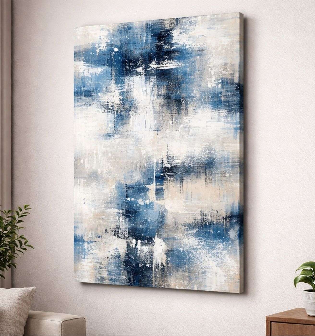 Modern Art Canvas Painting Blue Abstract Texture Wall Art | Modern Abstract Canvas Painting for Living Room & Bedroom Decor by KunjCart