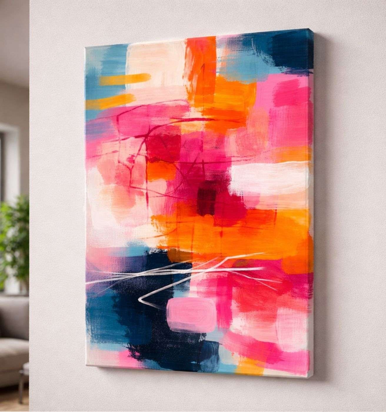 Colorful Abstract Brush Modern Wall Art Canvas Painting | Modern Abstract Canvas Painting & Modern Painting For Living Room by KunjCart