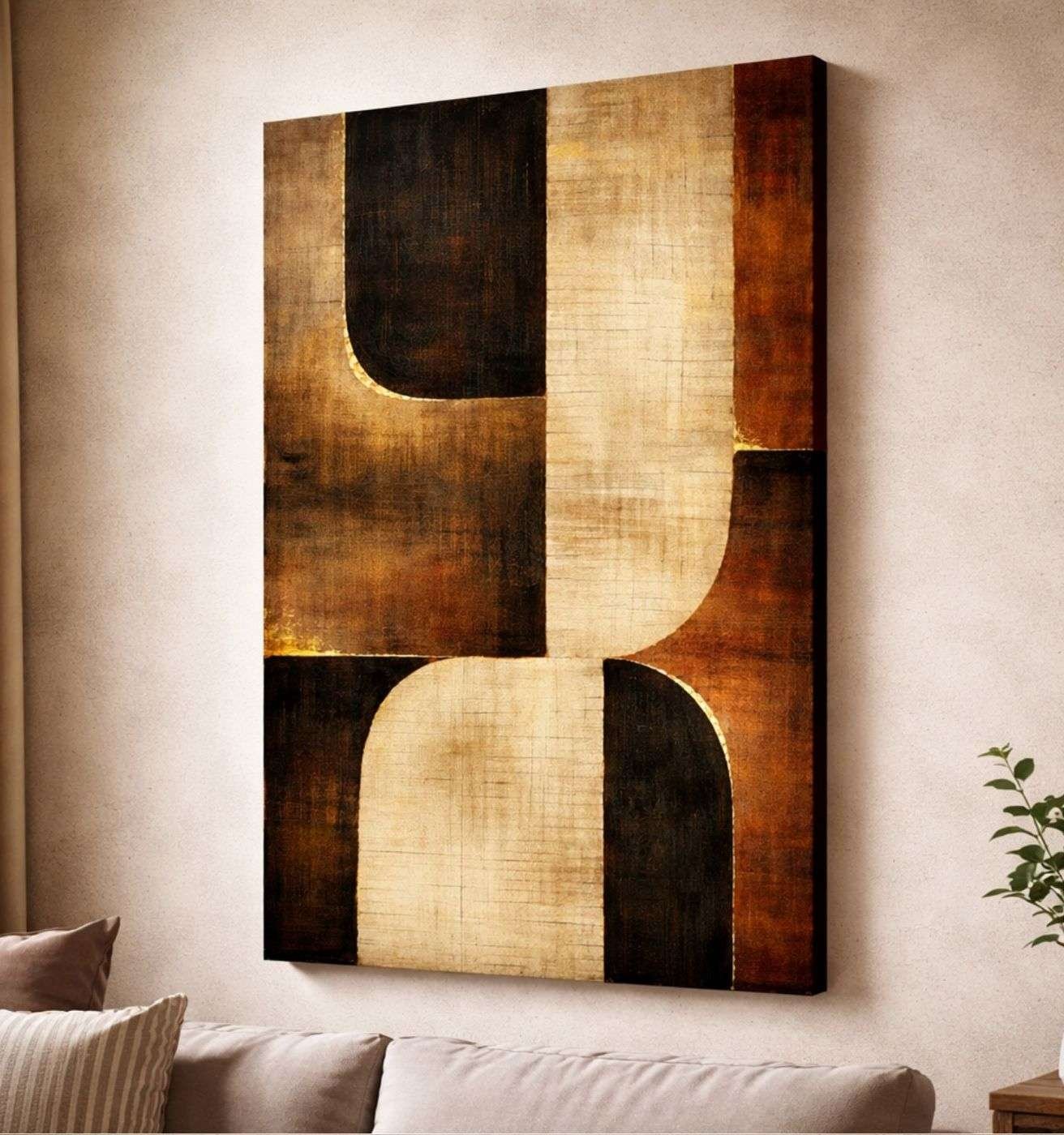 Modern Art Canvas Painting Brown Geometric Abstract Wall Art | Modern Abstract Canvas Painting & Modern Painting For Living Room by KunjCart