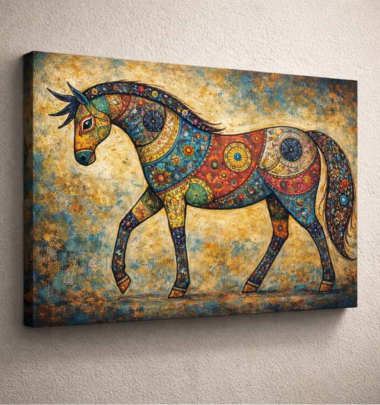 Colorful Pattern Horse Artwork Modern Art Canvas Wall Painting For Living Room – Modern Abstract Canvas Painting | KunjCart