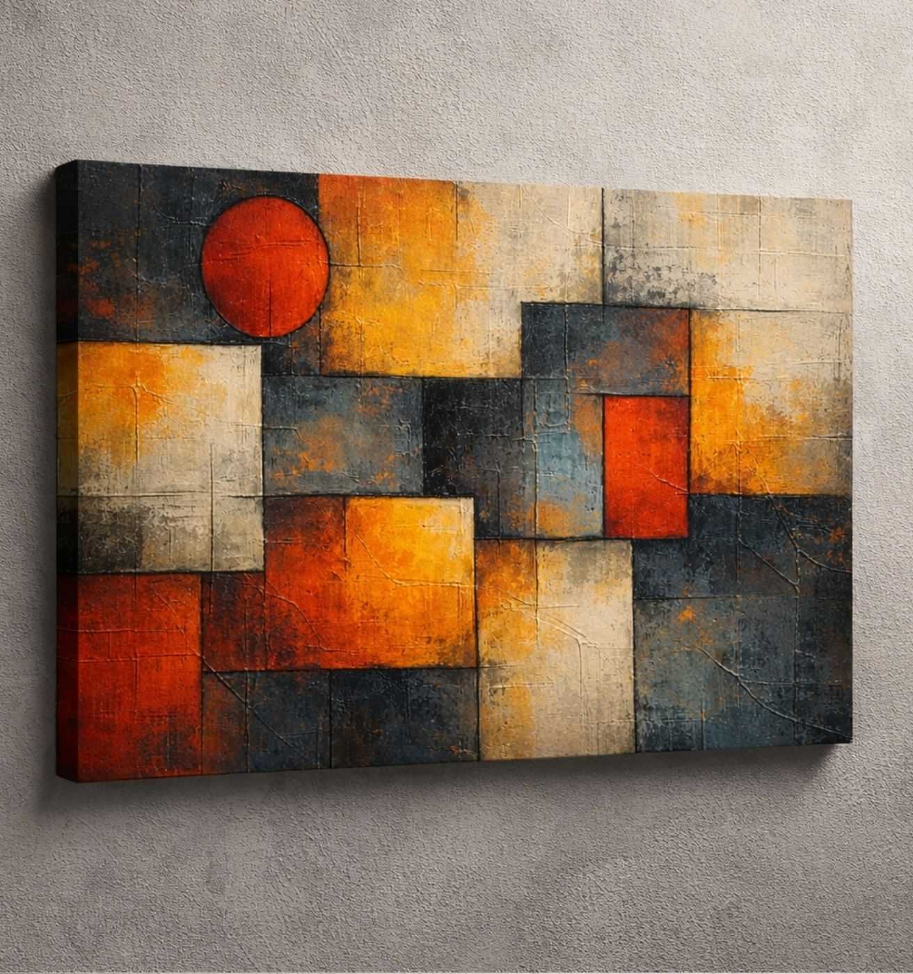 Geometric Abstract Sunset Blocks Modern Art Canvas Wall Painting – Modern Abstract Canvas Painting | KunjCart