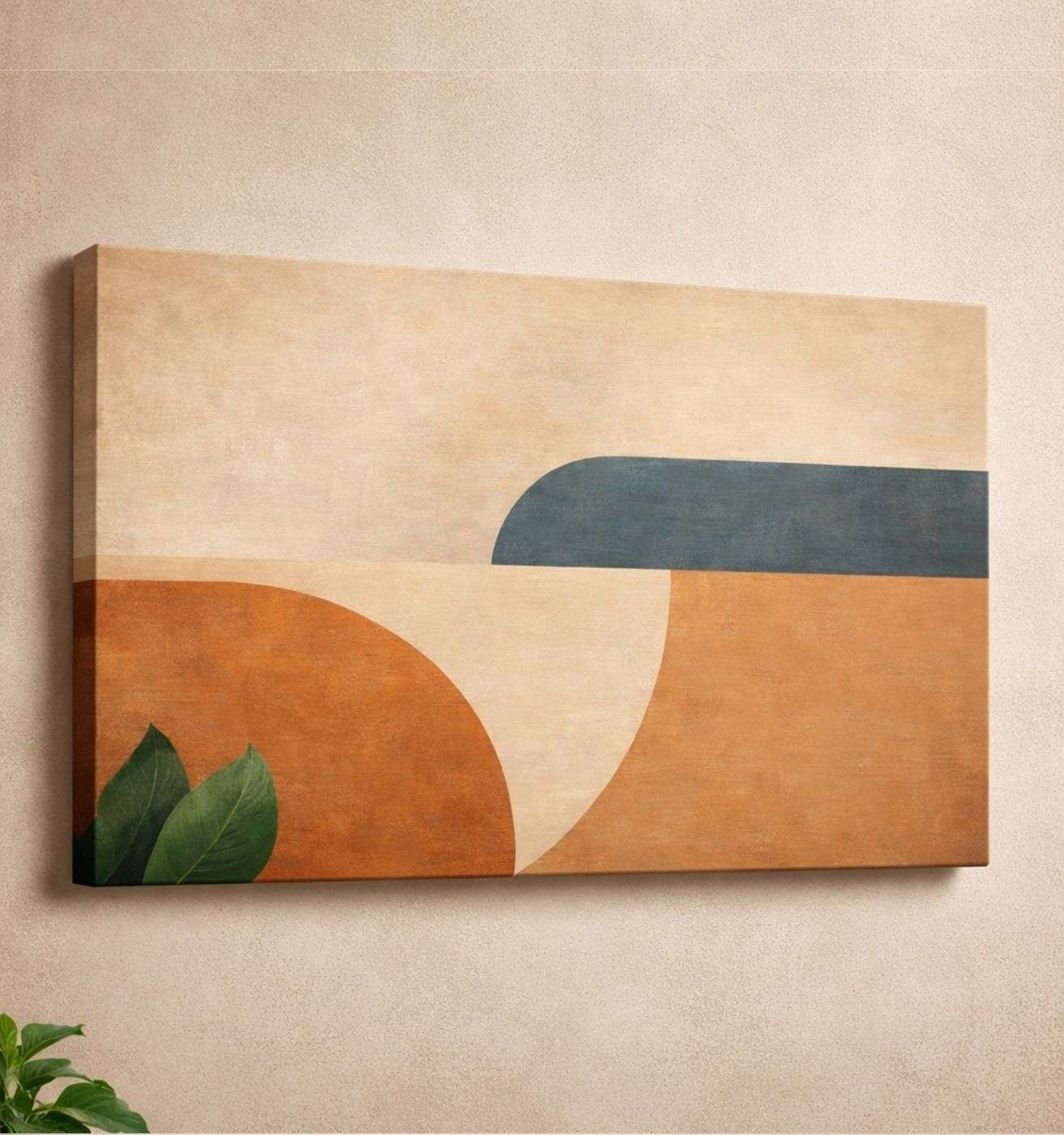 Minimalist Geometric Beige Artwork Canvas Wall Painting For Living Room  – Modern Abstract Canvas Painting | KunjCart