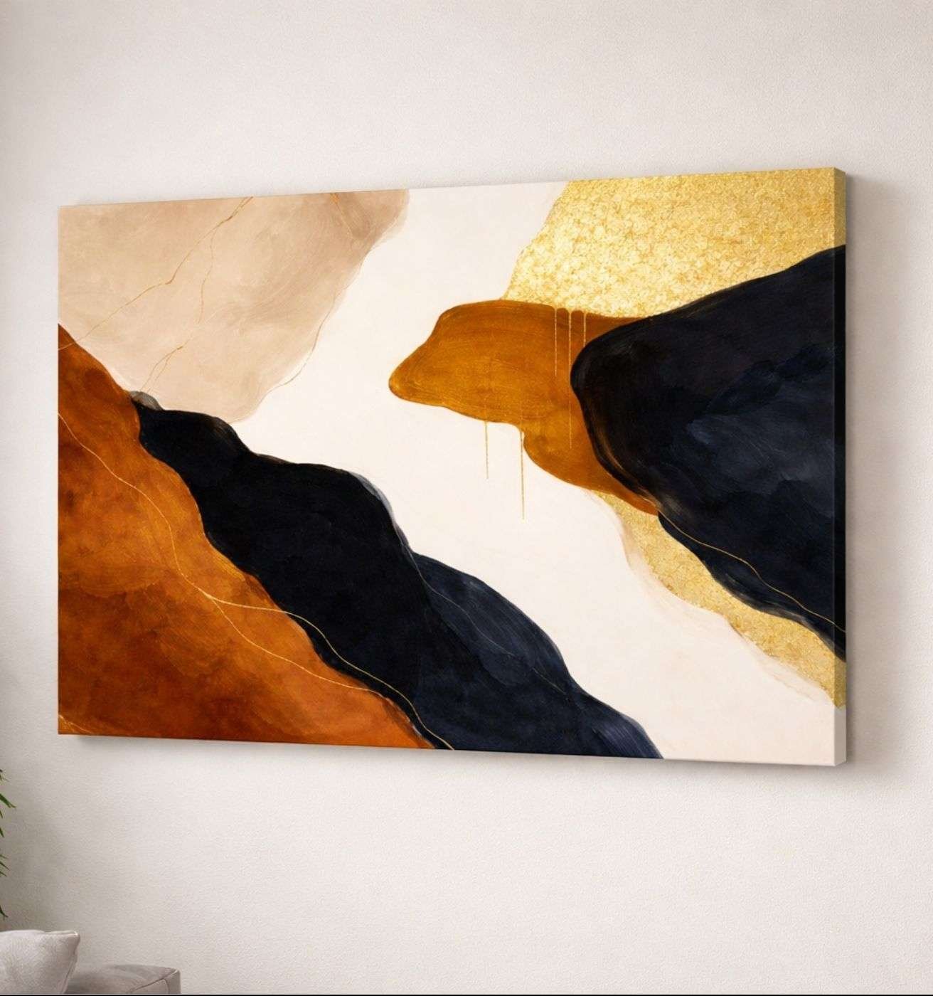 Abstract Gold & Black Texture Modern Artwork Canvas Wall Painting For Living Room, Bedroom – Modern Abstract Canvas Painting | KunjCart