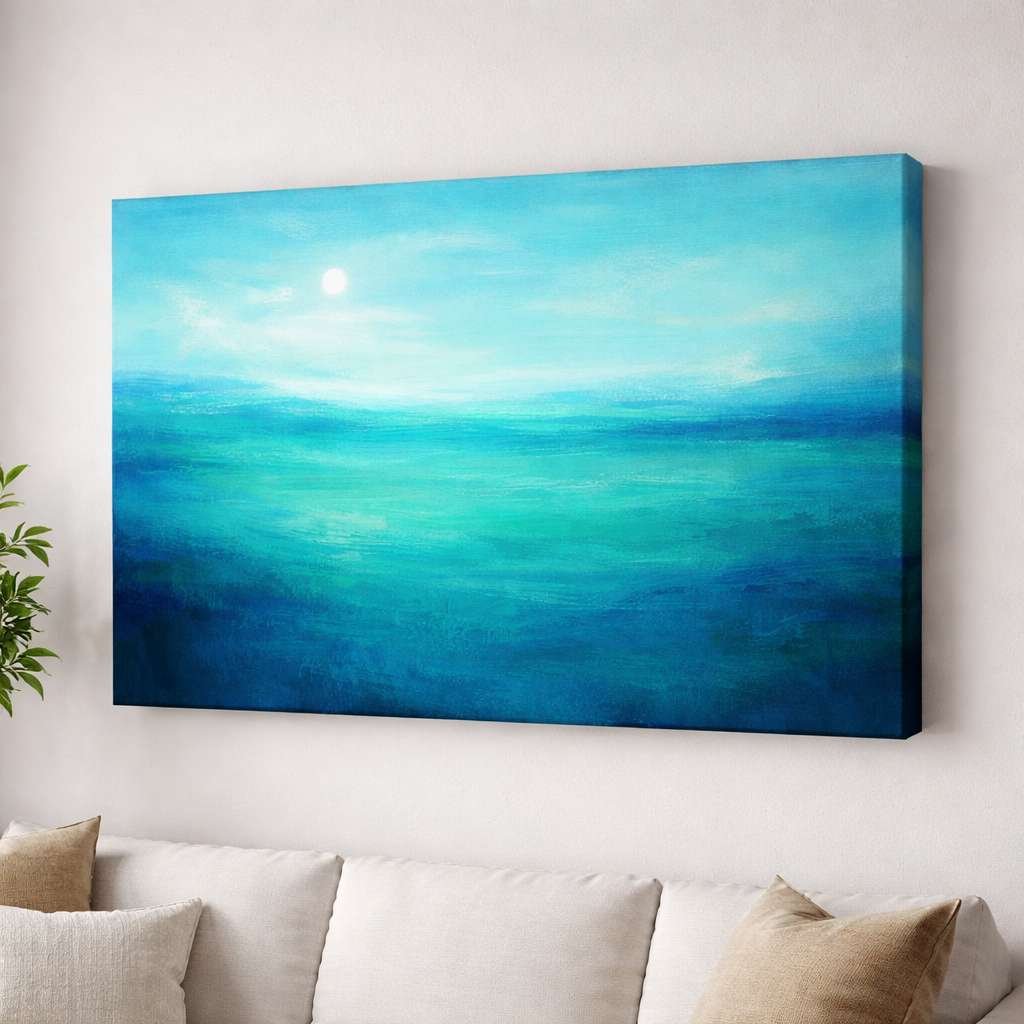 KunjCart Abstract Painting Blue Ocean Calm Art | Landscape Abstract Wall Painting | Abstract Canvas Painting For Living Room Bedroom