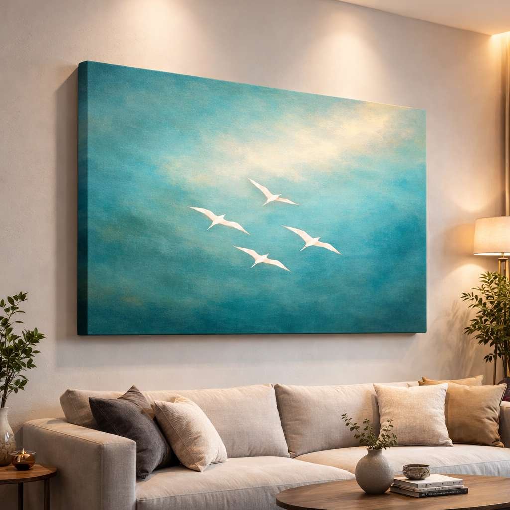 Abstract Painting Landscape Abstract Wall Painting Flying Birds Blue Sky Canvas Art Modern Abstract Painting For Living Room – KunjCart