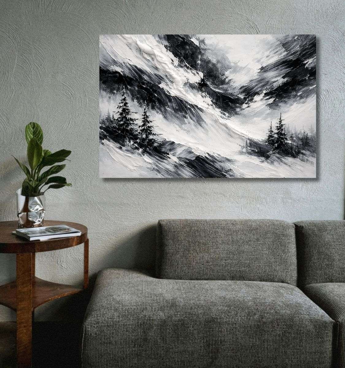 black and white abstract canvas painting by kunj cart8