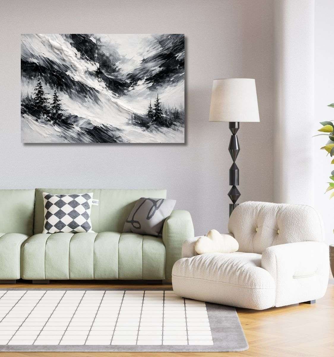 black and white abstract canvas painting by kunj cart8