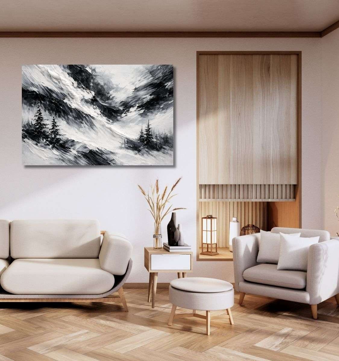 black and white abstract canvas painting by kunj cart8