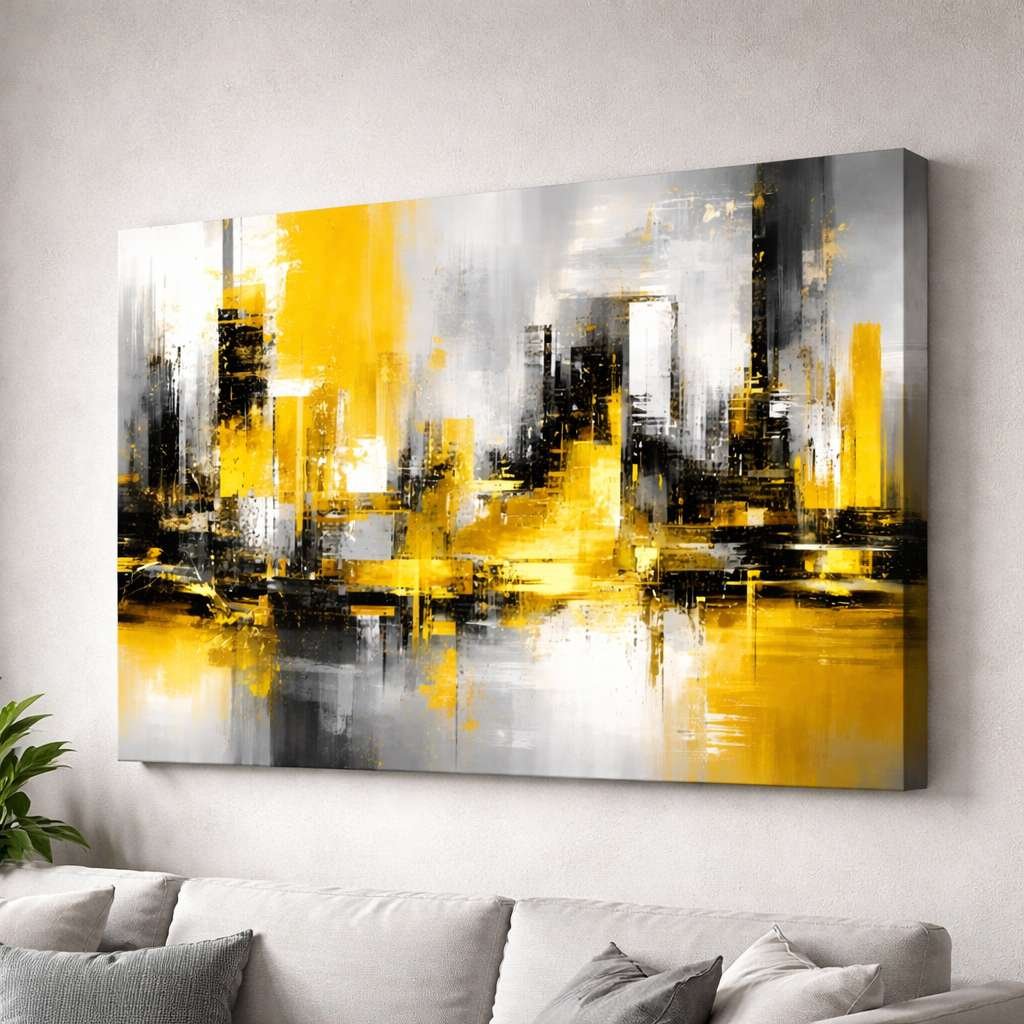KunjCart Abstract Painting Golden City Texture Art | Abstract Canvas Painting | Modern Abstract Painting For Living Room Bedroom Wall Decor