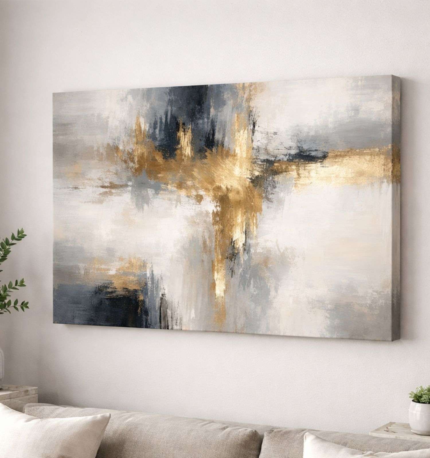 KunjCart Abstract Painting Gold White Texture Art | Modern Abstract Painting For Living Room | Abstract Canvas Painting Elegant Wall Decor