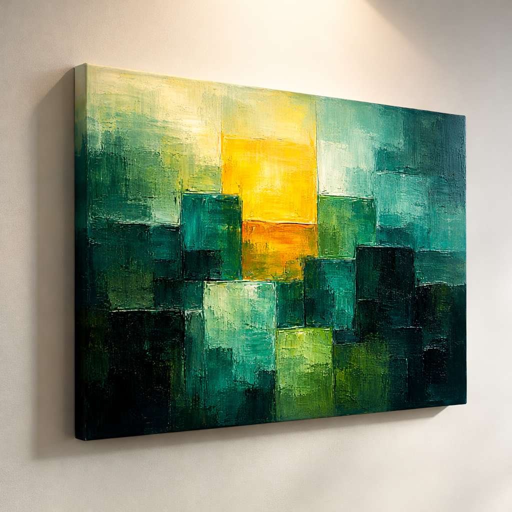 Abstract Painting Green Geometric Texture Art | Abstract Canvas Painting | Modern Abstract Painting For Living Room Bedroom Decor