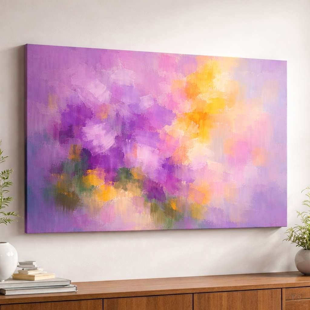 KunjCart Abstract Painting Purple Yellow Texture Art | Abstract Canvas Painting | Modern Abstract Painting For Living Room Bedroom Decor