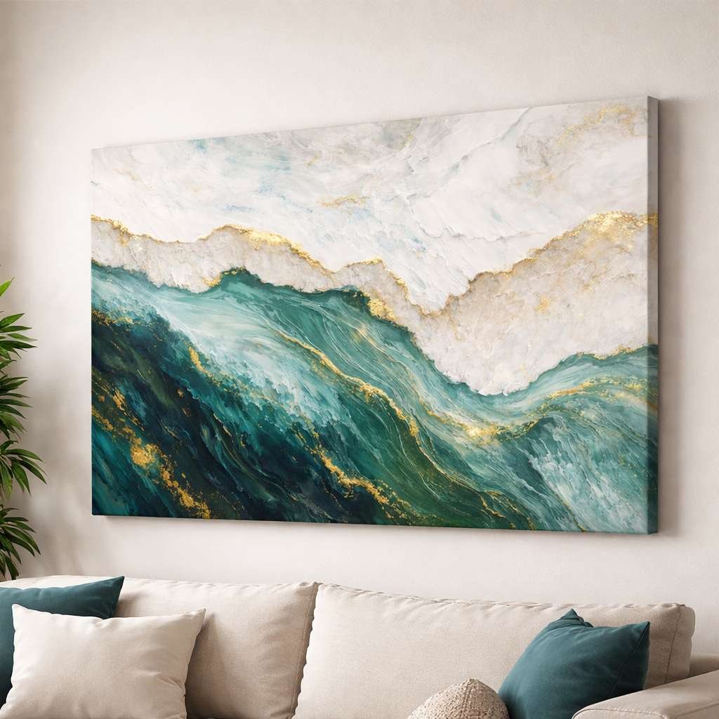 KunjCart Abstract Painting Ocean Wave Gold Texture | Modern Abstract Painting For Living Room | Landscape Abstract Wall Painting