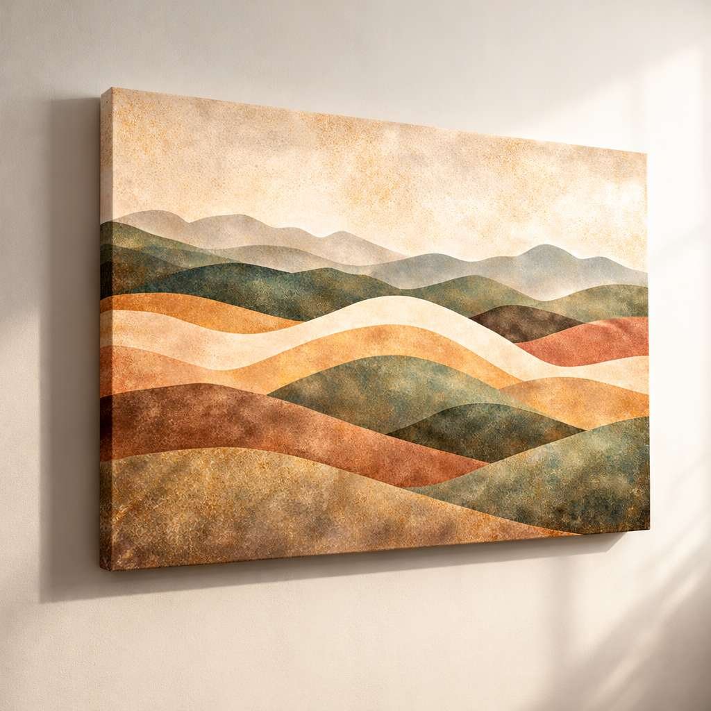 KunjCart Abstract Painting Minimal Landscape Hills Art | Landscape Abstract Wall Painting | Modern Abstract Painting For Living Room Decor