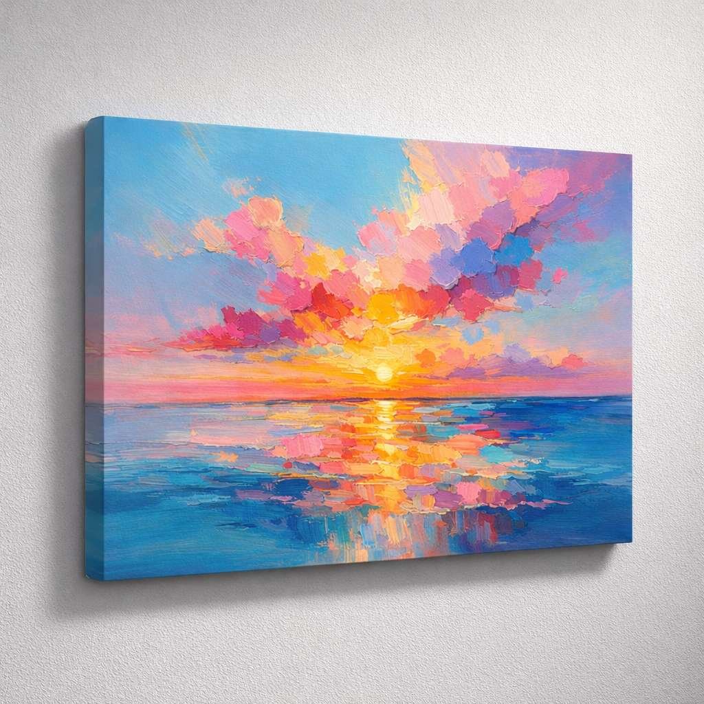KunjCart Abstract Painting Colorful Sunset Sea Art | Landscape Abstract Wall Painting | Modern Abstract Painting For Living Room Decor