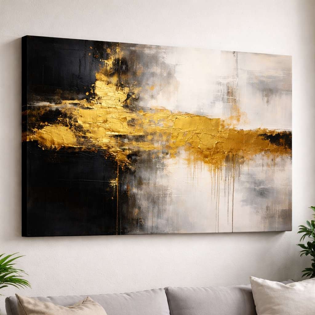 KunjCart Abstract Painting Gold Texture Wall Art | Abstract Canvas Painting | Modern Abstract Painting For Living Room Bedroom Decor