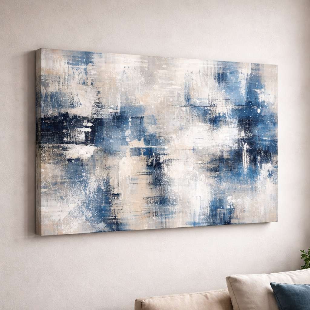 Abstract Painting Blue White Texture Art | Abstract Canvas Painting Modern Wall Decor For Living Room Bedroom