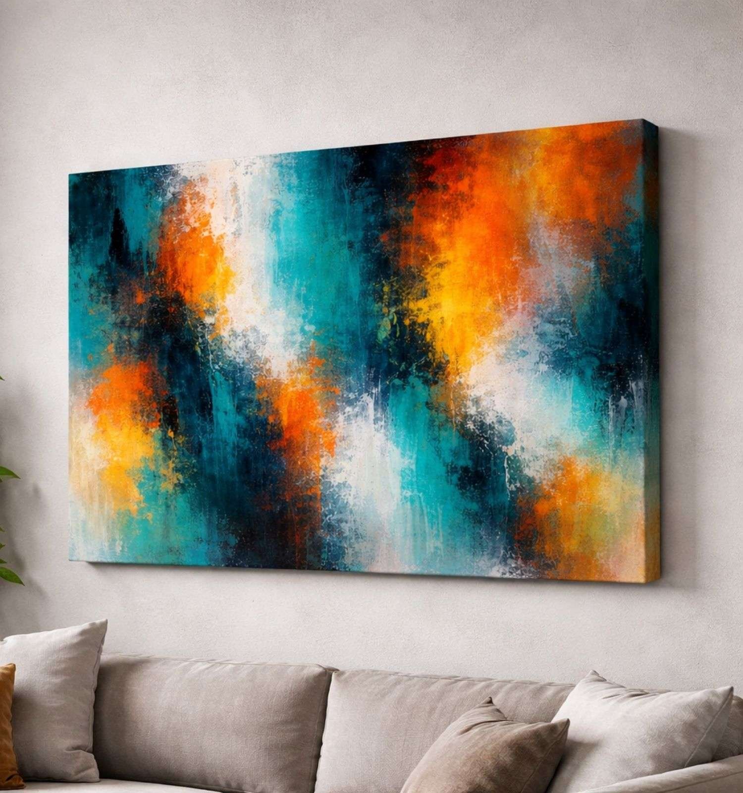 Abstract Painting Modern Abstract Painting For Living Room Teal Orange Texture Wall Art Canvas Decor – KunjCart