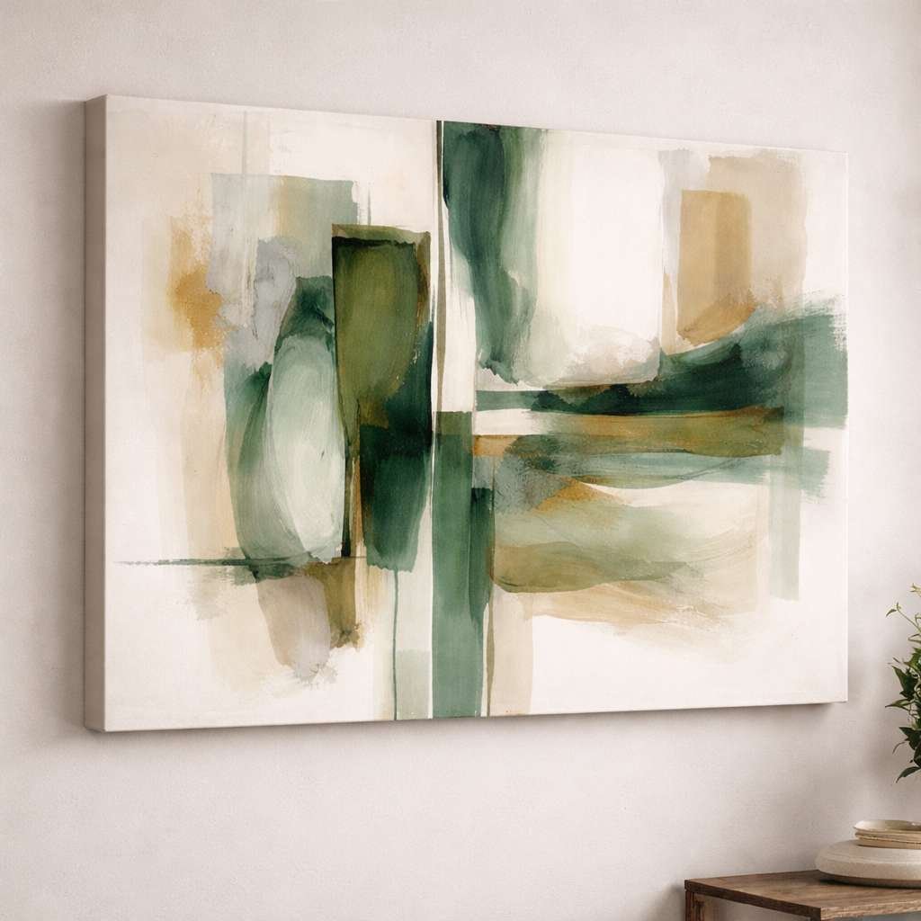 Abstract Painting Modern For Living Room Green Beige Minimal Texture Wall Art Abstract Canvas Painting – KunjCart