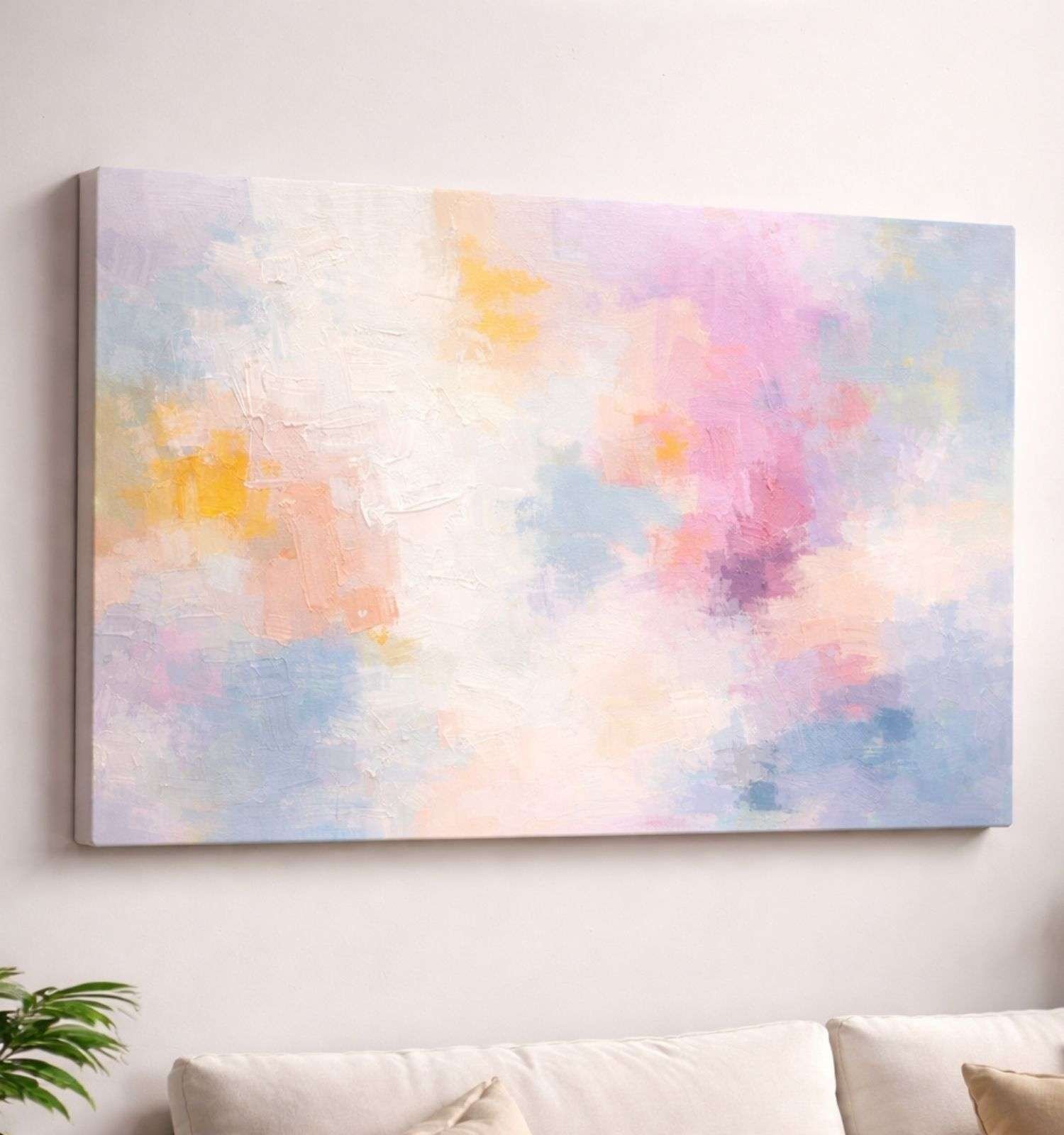Abstract Painting Pastel Pink Blue Texture | Modern Abstract Painting For Living Room & Bedroom | Abstract Canvas Painting Wall Art by KunjCart