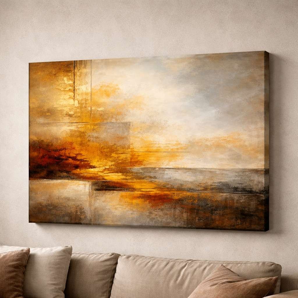 Abstract Canvas Painting Golden Brown Textured Wall Art Modern Abstract Painting For Living Room Bedroom – KunjCart
