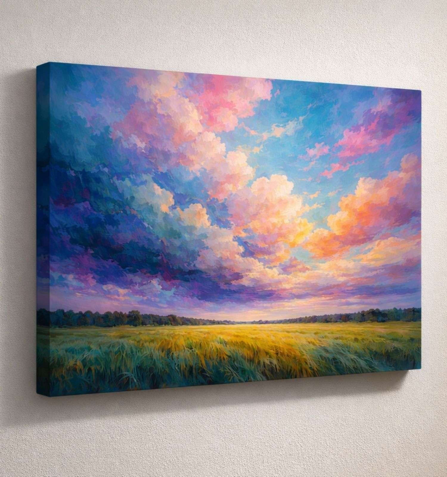 Abstract Painting Landscape Abstract Wall Painting Colorful Sunset Sky Field Canvas Art Modern Abstract Painting For Living Room – KunjCart