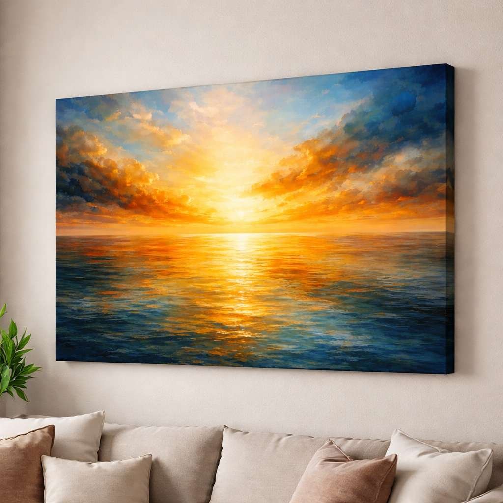 Abstract Painting Abstract Canvas Painting Golden Sunset Ocean Landscape Wall Art Modern Abstract Painting For Living Room – KunjCart