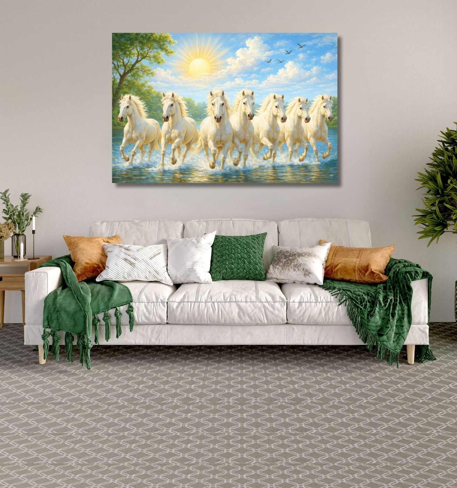vastu white seven horse painting 1