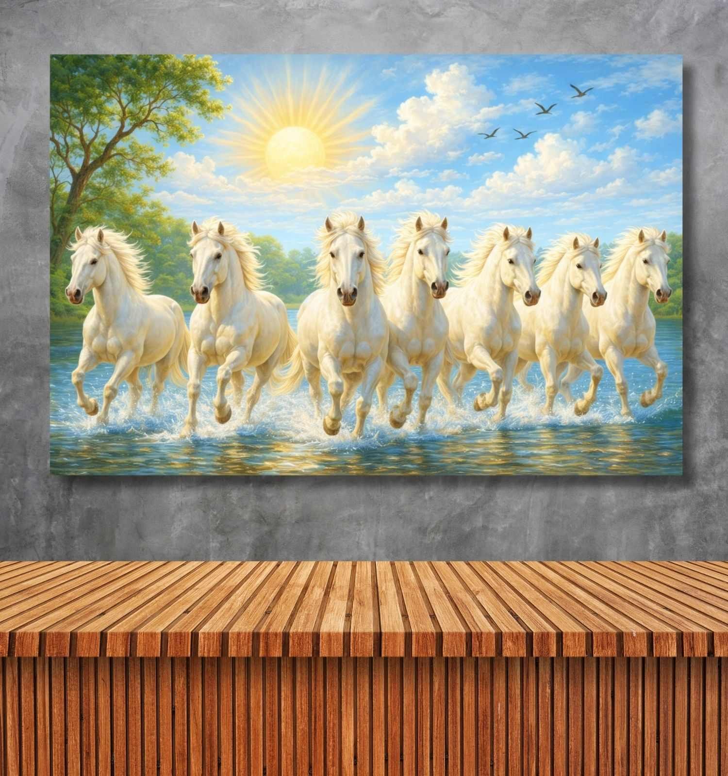 vastu white seven horse painting 1