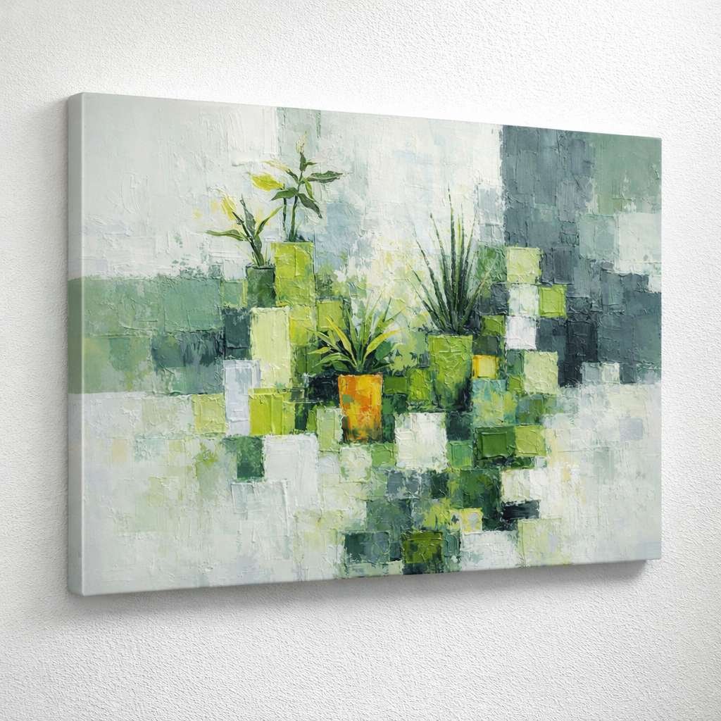 KunjCart Abstract Painting Green Plant Texture Art | Abstract Canvas Painting | Modern Abstract Painting For Living Room Bedroom Wall Decor
